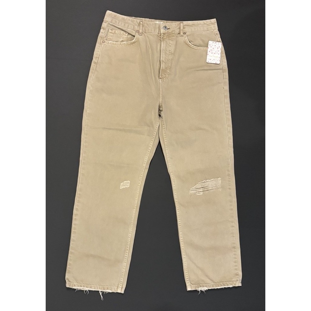 NWT Free People Khaki Straight Leg Jeans Distressed Pants Dakota Women’s Size 32